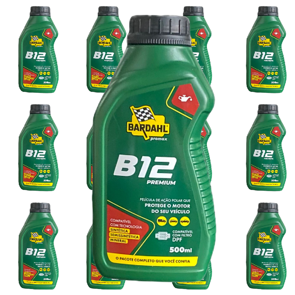 Kit 12 Aditivos para Óleo Motor Bardahl B12 Premium 500ml Veículos Diesel c/ Filtro DPF