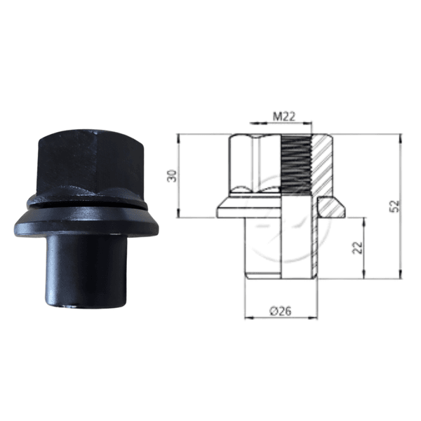 Porca de Roda Tras. 22mm CH33 Osccilante Centralizadora H22/52 2902255