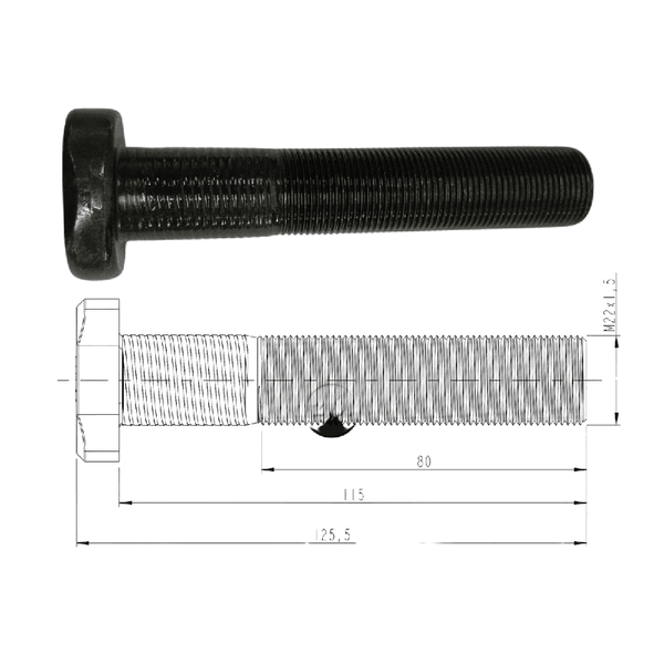 Parafuso Roda Avulso 22 x 115 Traseiro Mb Actros Axor Roda Aluminio Zm 3002207