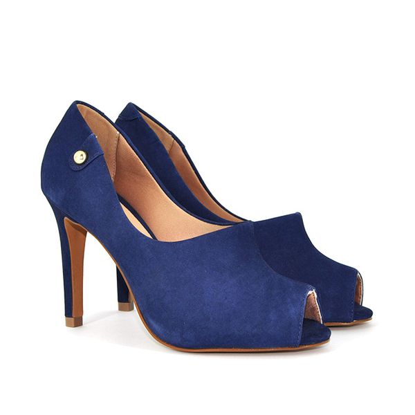 Sandália Peep Toe Nobuck Azul Marinho