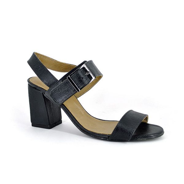 Sandália Salto Bloco Couro Preto