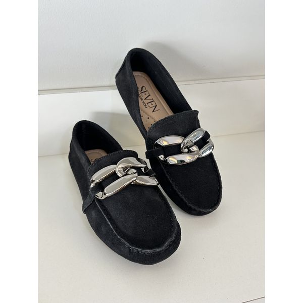GABRIELA - MOCASSIM FEMININO COURO FIVELA ONIX PRETO