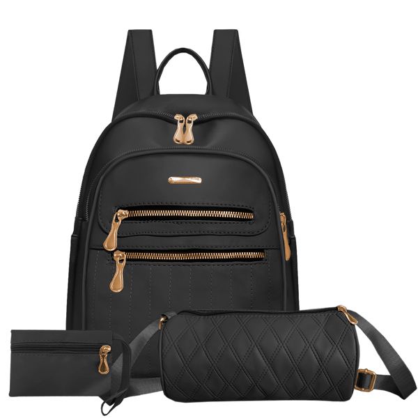 Kit Mochila Luxo Social com Bolsa e Porta Moedas Preto