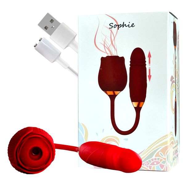 Vibrador Com Estimulador Formato Rosa Sophie SI (7633). - Vermelho