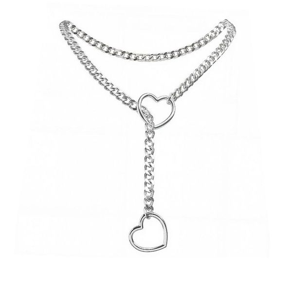 Coleira de Corrente com 2 Corações SI (9734) - Cromado
