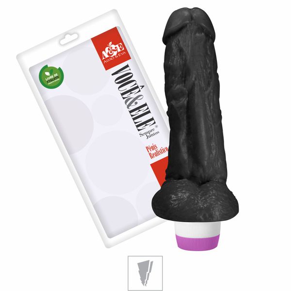 *Prótese 15x17cm Com Escroto e Vibro (ADAO19) - Preto