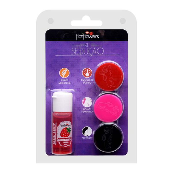 Kit Sedução 3 Cremes + 1 Gel Comestível (HC148) - Morango