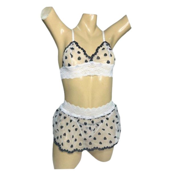Conjunto Coração Com Sainha (ID1118)- - Branco c/ Preto
