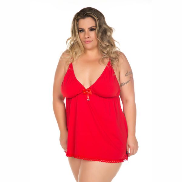 *Camisola Dantele Fechada Plus Size (PS2059). - Vermelho