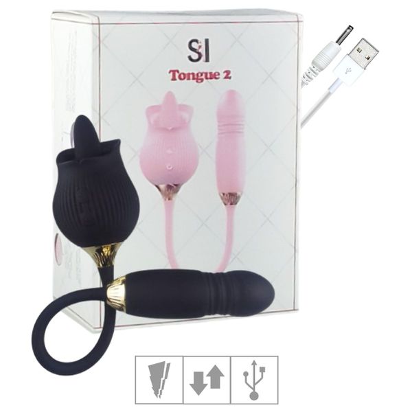 Estimulador Recarregável Formato de Rosa Tongue 2 SI (7848). - Preto