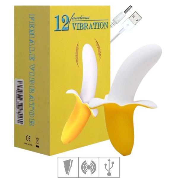 Vibrador Formato De Banana (NO.MY-2117) - Amarelo c/ Branco 