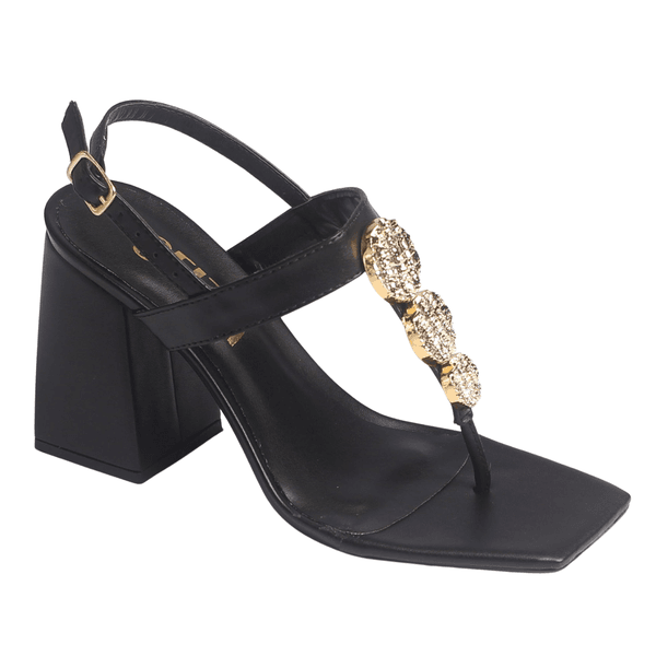 Sandália Feminina Iris Salto Alto Bloco Enfeite Fashion Preta