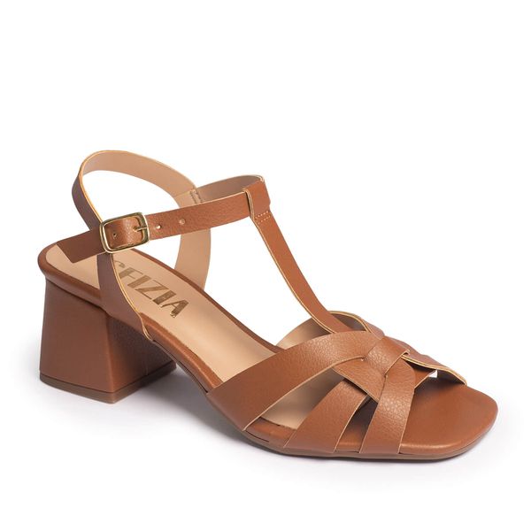 Sandália Feminina Quadrada Salto Médio Grosso Moda Caramelo