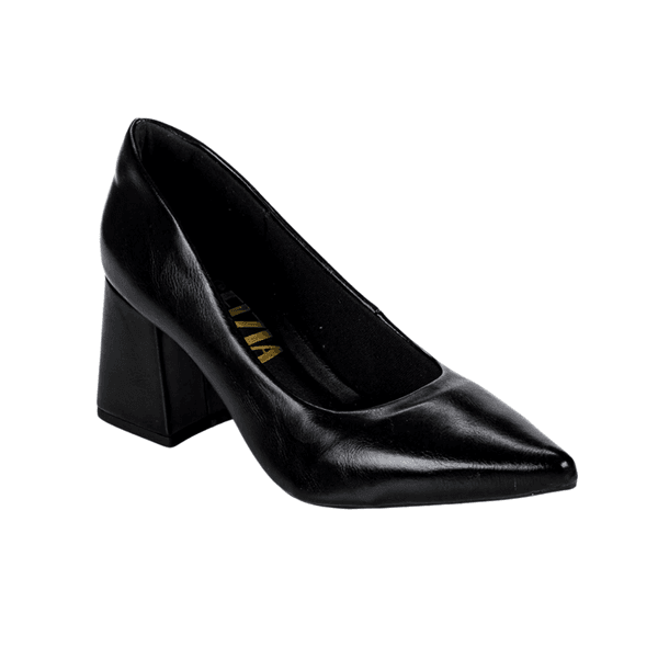 Sapato Scarpin Social Bico Fino Salto Médio Grosso Basic Preto