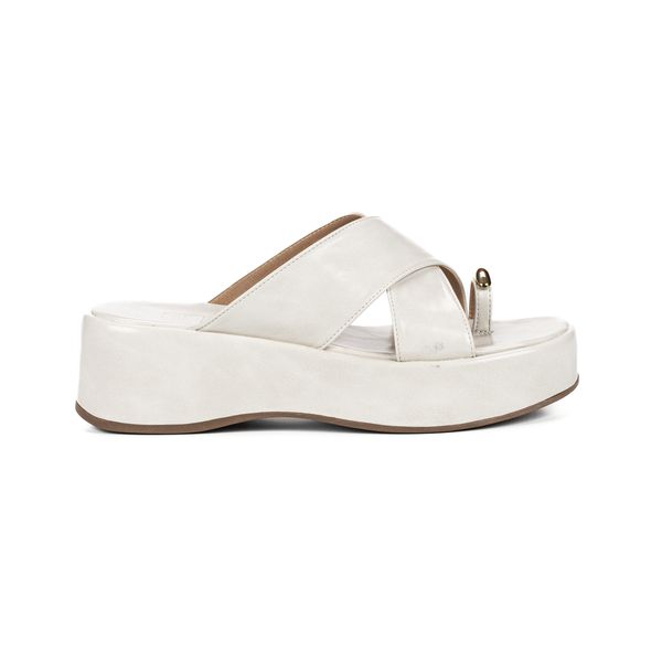 Sandália Feminina Anabela Flatform Tira Cruzada Nika Off White