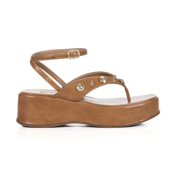 Sandália Feminina Anabela Flatform Dedo Boho Clio Camel