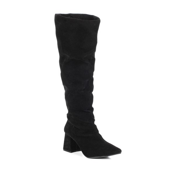 Bota Feminina Montaria Cano Longo Enrugada Camurça Preta