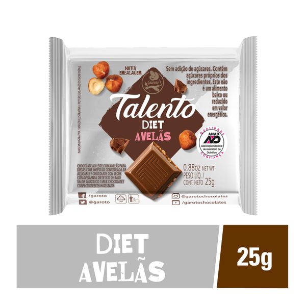 Chocolate Talento Diet Com Avelãs 25g