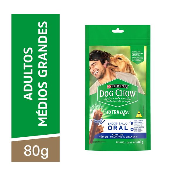 Dog Chow Petisco Cães Adultos Raças Médias e Grandes Saúde Oral 80g