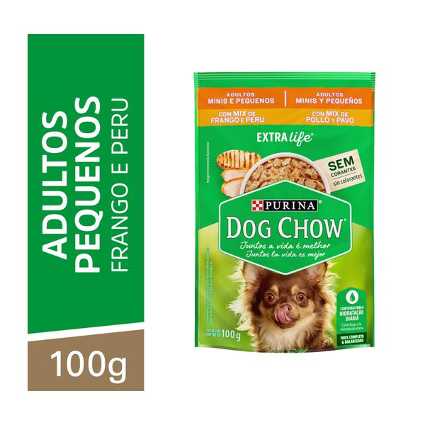 Dog Chow Ração Úmida Cães Adultos Raças Minis e Pequenas Mix Frango e Peru 100g