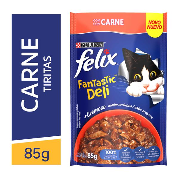 Ração Úmida Gatos Felix Fantastic Tiritas Carne 85g