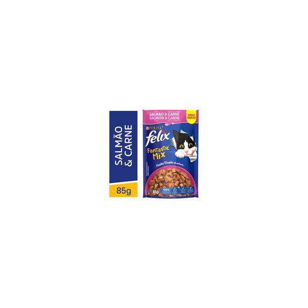 Ração Úmida Gatos Felix Fantastic Mix Salmão e Carne 85g