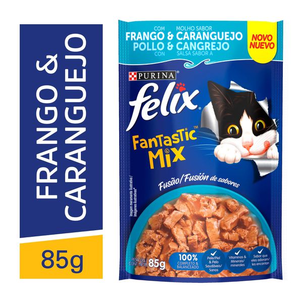Ração Úmida Gatos Felix Fantastic Tiritas Frango e Caranguejo 85g