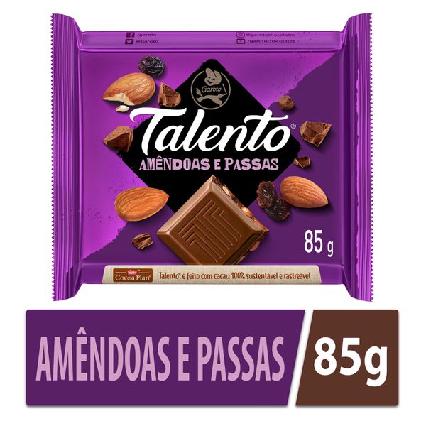 Chocolate Talento Amêndoas Com Passas 85g