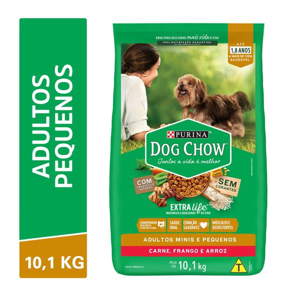Dog Chow Ração Seca Cães Adultos Raças Pequenas Carne, Frango e Arroz 10,1kg
