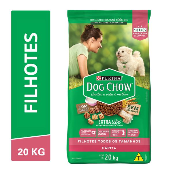 Dog Chow Cães Filhotes Pupita Carne, Frango e Arroz 20kg