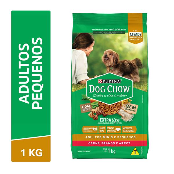 Dog Chow Ração Seca Cães Adultos Raças Minis e Pequenos Carne, Frango e Arroz 1kg