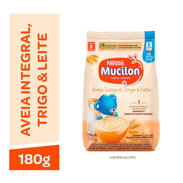 Cereal Infantil Mucilon Aveia Integral, Trigo e Leite 180g