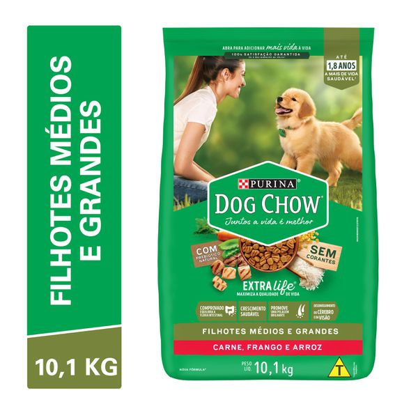 Dog Chow Ração Seca Cães Filhotes Raças Médias E Grandes Carne, Frango E Arroz 10,1kg