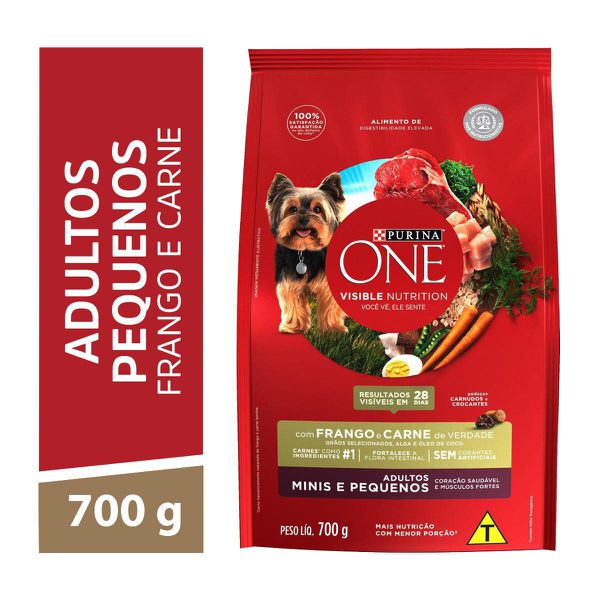 One Ração Seca Cães Adultos Minis e Pequenos Frango e Carne 700g