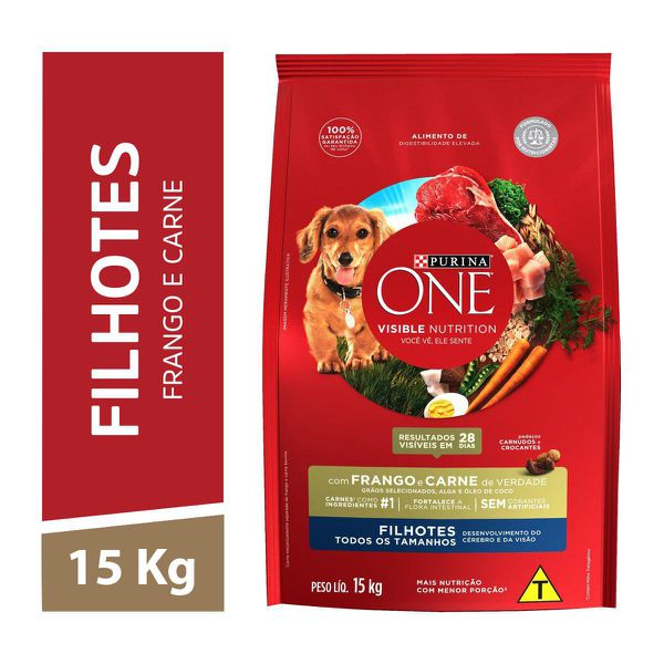 One Ração Seca Cães Filhotes Frango e Carne 15kg