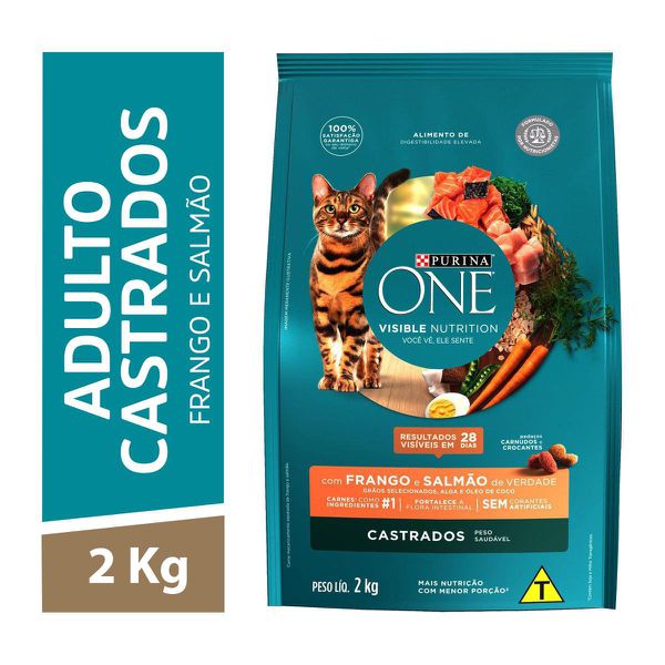 One Ração Seca Gatos Adultos Castrados Frango e Salmão 2kg