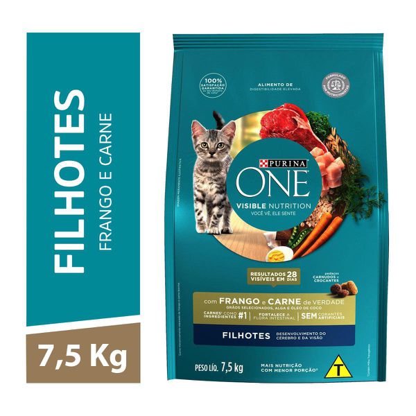 One Ração Seca Gatos Filhotes Frango e Carne 7,5kg