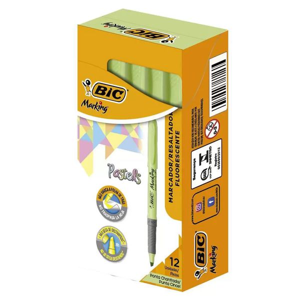 Caneta Marca Texto Bic Marking Verde Pastel 12 Unidades