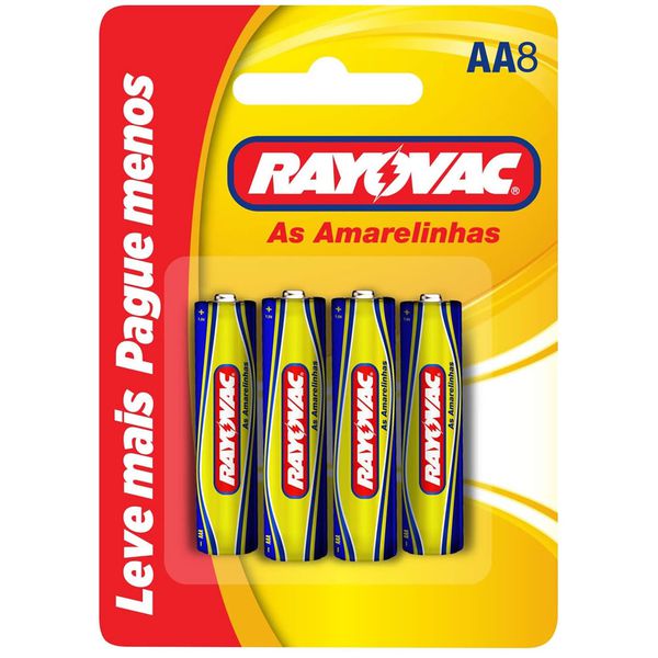 Pilha Rayovac Amarelinha Pequena Aa - 8 Unidades