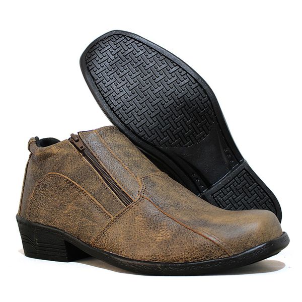 Bota Masculina Calce Fácil Couro Legítimo Premium - Caqui