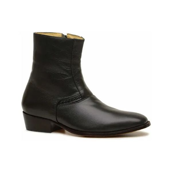 Botina Masculina Social Couro Pelica Preto Cano Com Trancinha - Silverado Botas