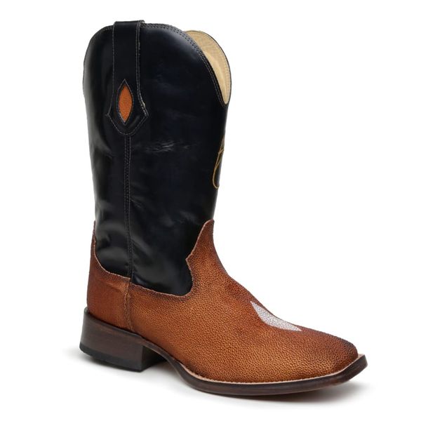 Bota Texana Masculina Exótica Couro Arraia Caramelo e Dallas Preto - Silverado Botas