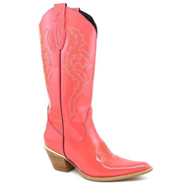 Bota Texana Feminina Couro Verniz Salmão - Silverado Botas