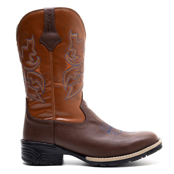 Bota Texana Masculina Couro Floater Chocolate e Ecologico Caramelo - Silverado Botas