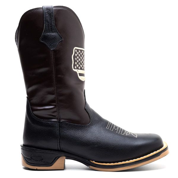 Bota Texana Masculina Couro Floater Preto e Ecologico Cafe Jump - Silverado Botas