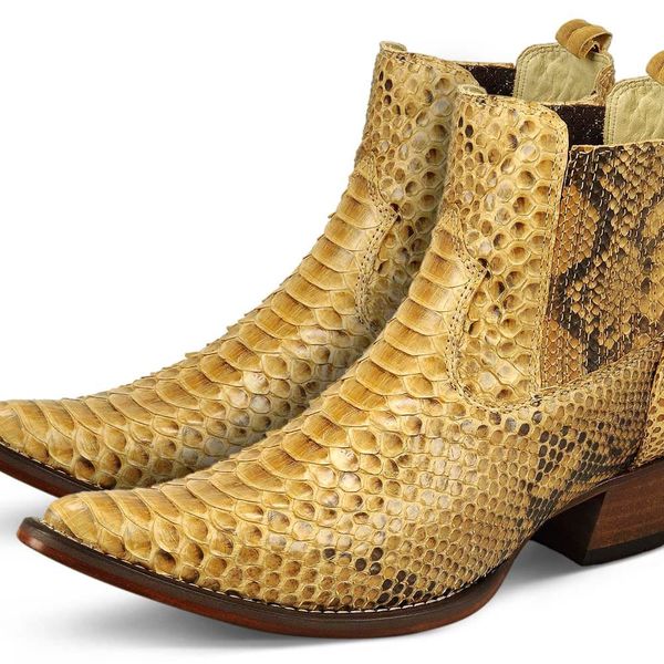 Botina Masculina Bota De Couro De Cobra Feminina Botina Exótica