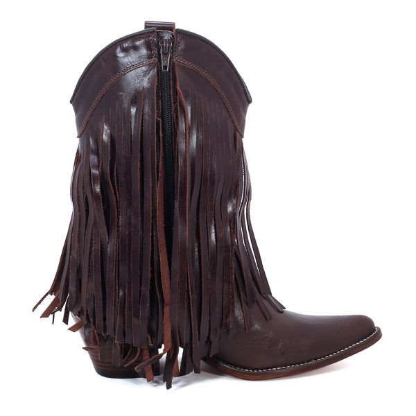 Bota Texana Feminina Couro Dallas Cafe Com Franjas - Silverado Botas