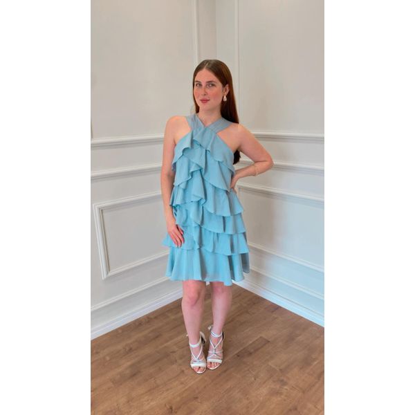 VESTIDO TULIPA BABADO - AZUL