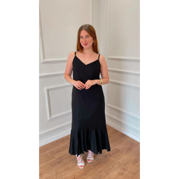 Vestido LÍrio Longo De Linho - PRETO