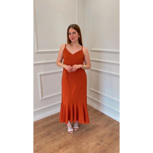 Vestido LÍrio Longo De Linho - TERRA COTA